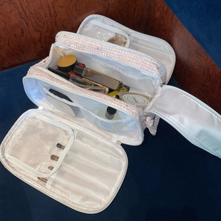 边集EDITOR编织收纳化妆包大容量化妆刷独立分区三层小香风便携