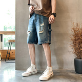 夏季痞帅牛仔短裤宽松直筒潮百搭高街五分中裤K182#P45-控68，男装牛仔裤，星座905