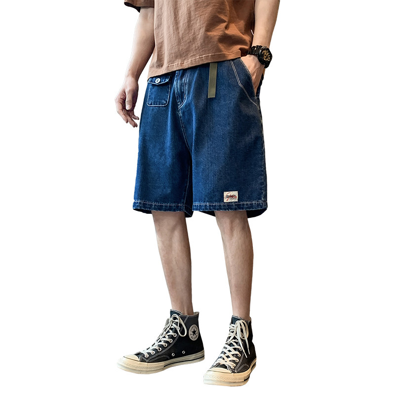 夏款牛仔短裤宽松直筒潮百搭高街五分中裤K166#-P45-控68,男装牛仔裤,星座905