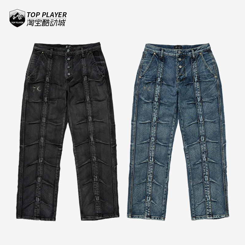 THUG CLUB Line Gob Denim Pants 立体脊骨褶皱拼接做旧牛仔裤,男装,牛仔裤,淘宝优惠券,粉丝福利购,淘宝优惠卷