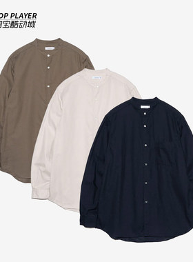 NANAMICA Band Collar Panama 纯色透气纽扣小圆领无领长袖衬衫