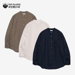 Band 衬衫 Collar 纯色透气纽扣小圆领无领长袖 Panama NANAMICA