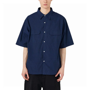 NANAMICA Regular Collar 男士 常规立领暗格纹宽松舒适短袖衬衫