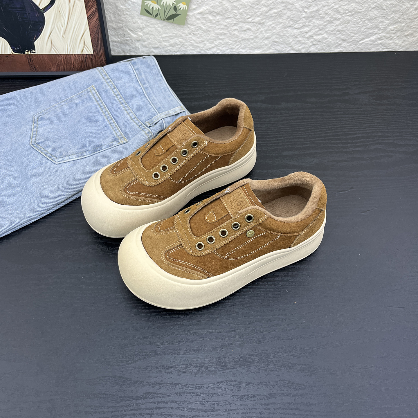 冬季加绒厚底美拉德休闲板鞋女