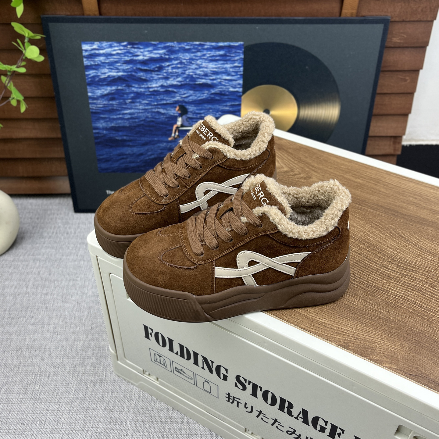 冬季复古加绒厚底休闲德训鞋女