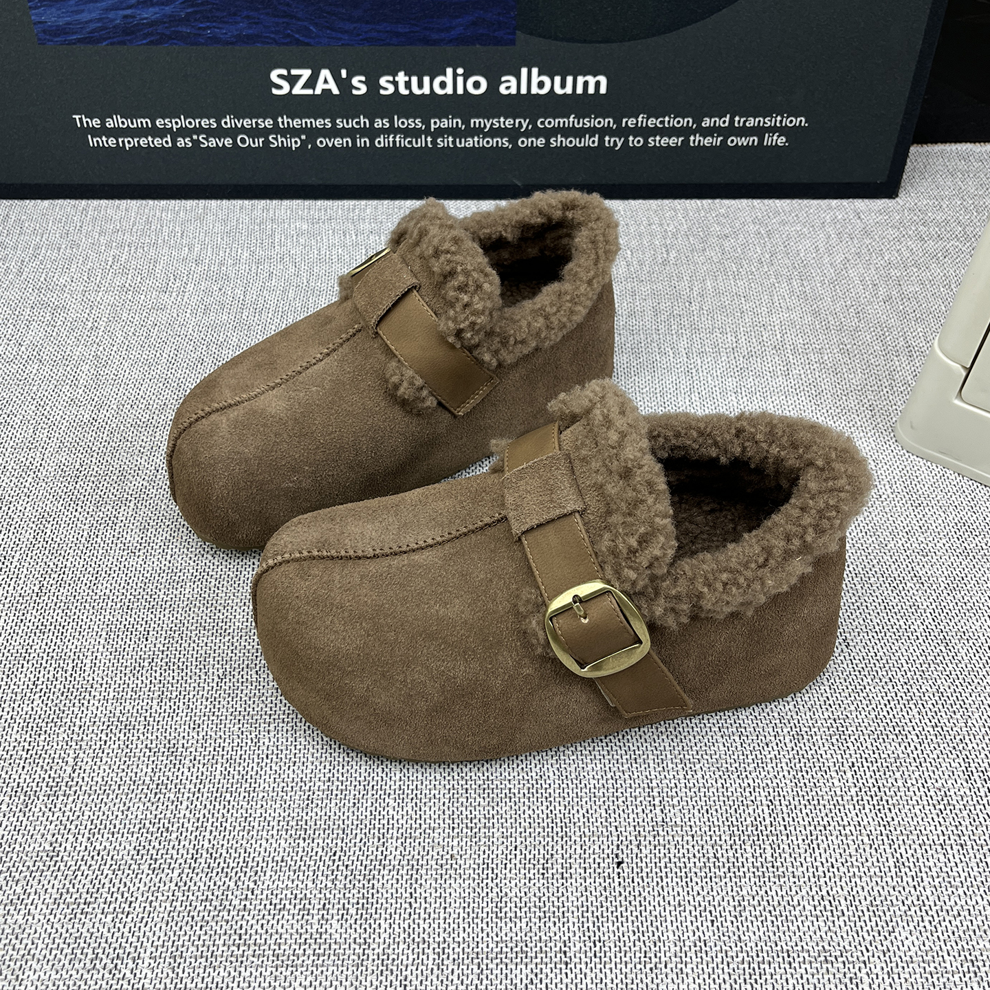 复古内增高加绒毛毛保暖勃肯鞋女