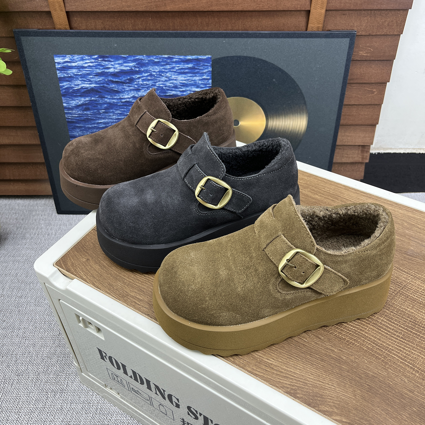 森系复古厚底轻便加绒勃肯鞋女