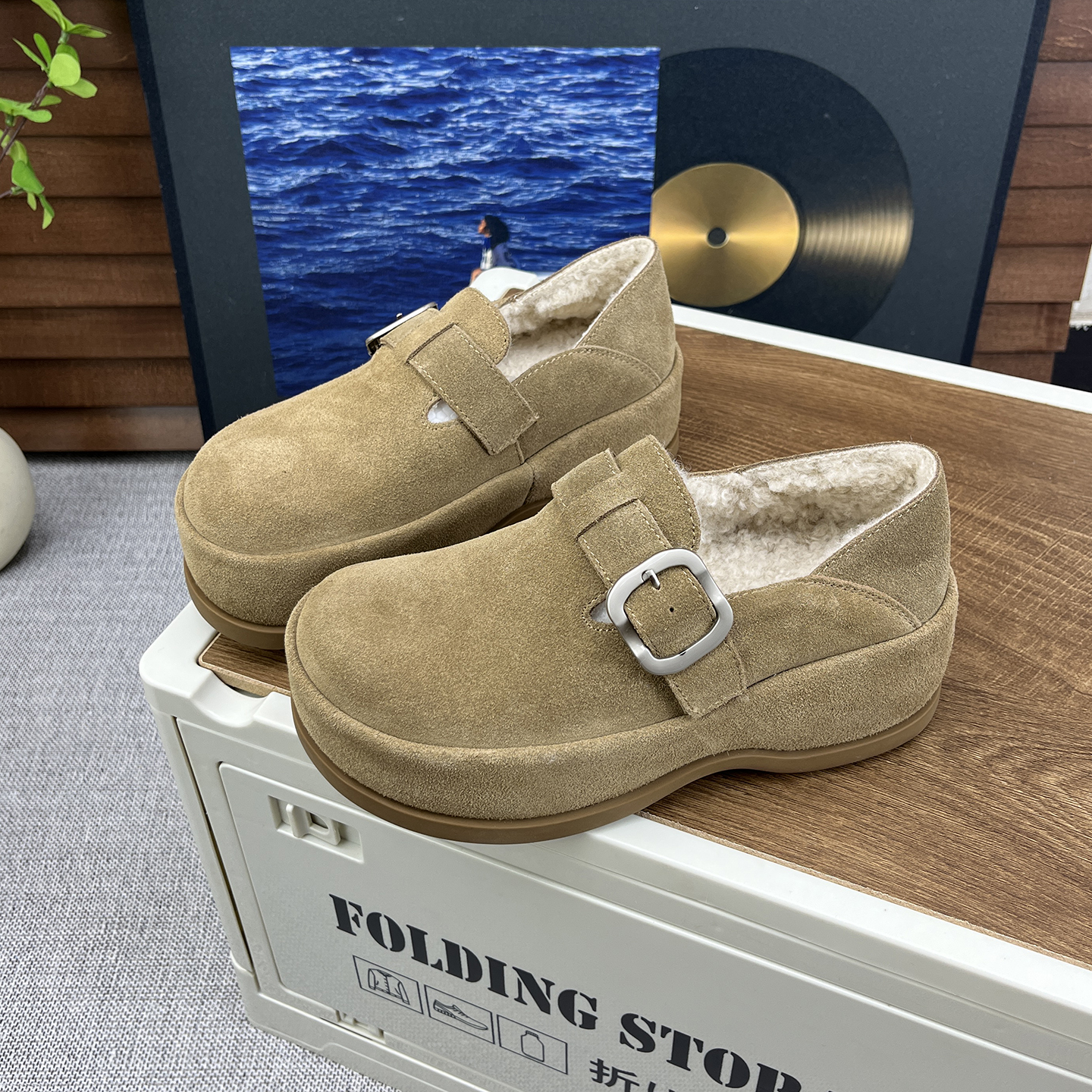 冬季加绒百搭增高勃肯乐福鞋女