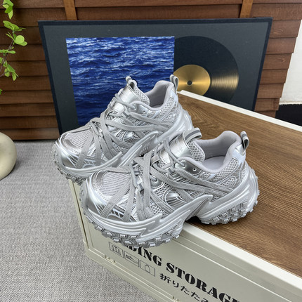 2026春季新款松糕底老爹鞋女真皮增高7cm网面时尚绑带显瘦休闲鞋