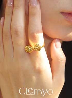 渴了没有Clemyo|法式优雅复古双玫瑰开口戒浪漫精致金银双色戒指
