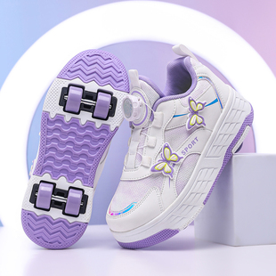 暴走鞋女童2025新款儿童暴走轮滑鞋女孩溜冰鞋男童上学带轮子板鞋