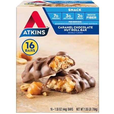Atkins Caramel Chocolate Nut Roll Snack Bar， Protein Snac