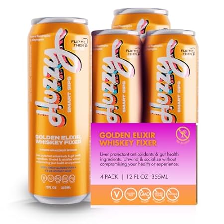 Huzzy Smart Sip Golden Elixir Whiskey Fixer Drink， Non-Al