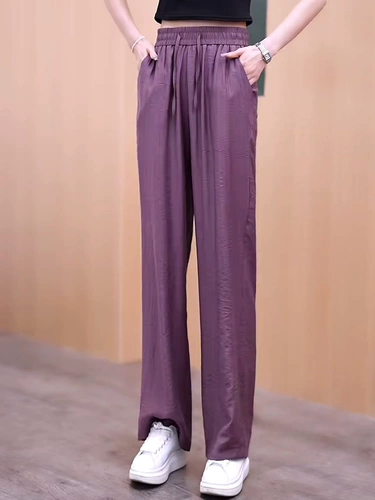 Шелковые тонкие прохладные штаны, оверсайз, свободный прямой крой, высокая талия