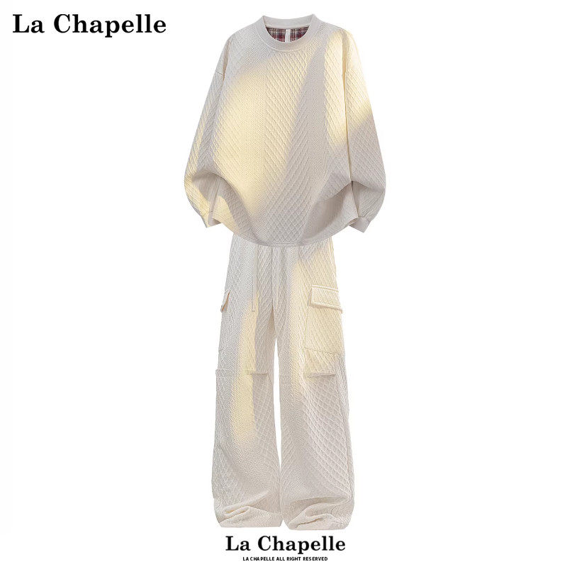 拉夏贝尔杏色新款套装男春季宽松圆领卫衣搭卫裤青少年免搭一整套,男装,休闲运动套装,淘宝优惠券,粉丝福利购,淘宝优惠卷