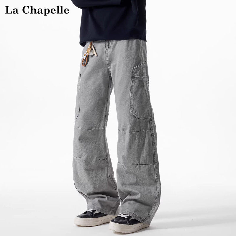 拉夏贝尔美式水洗cleanfit工装牛仔裤秋冬男士新款休闲宽松直筒裤