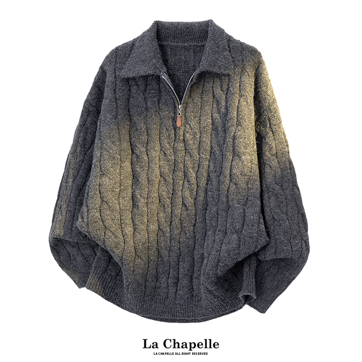 MSCS复古麻花纹半拉链毛衣男秋冬季慵懒风套头针织衫保暖宽松