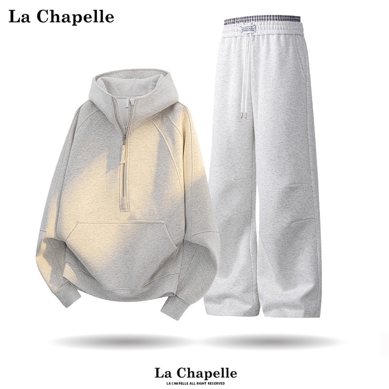 拉夏贝尔休闲运动套装男秋冬新款半拉链连帽卫衣搭卫裤痞帅一整套