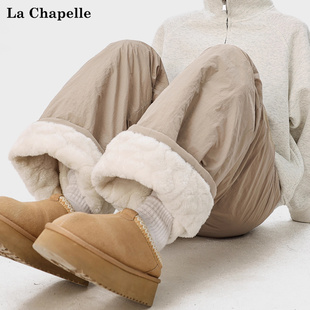 新款 拉夏贝尔美式 冬季 男士 百搭保暖休闲 防风速干加绒加厚直筒棉裤