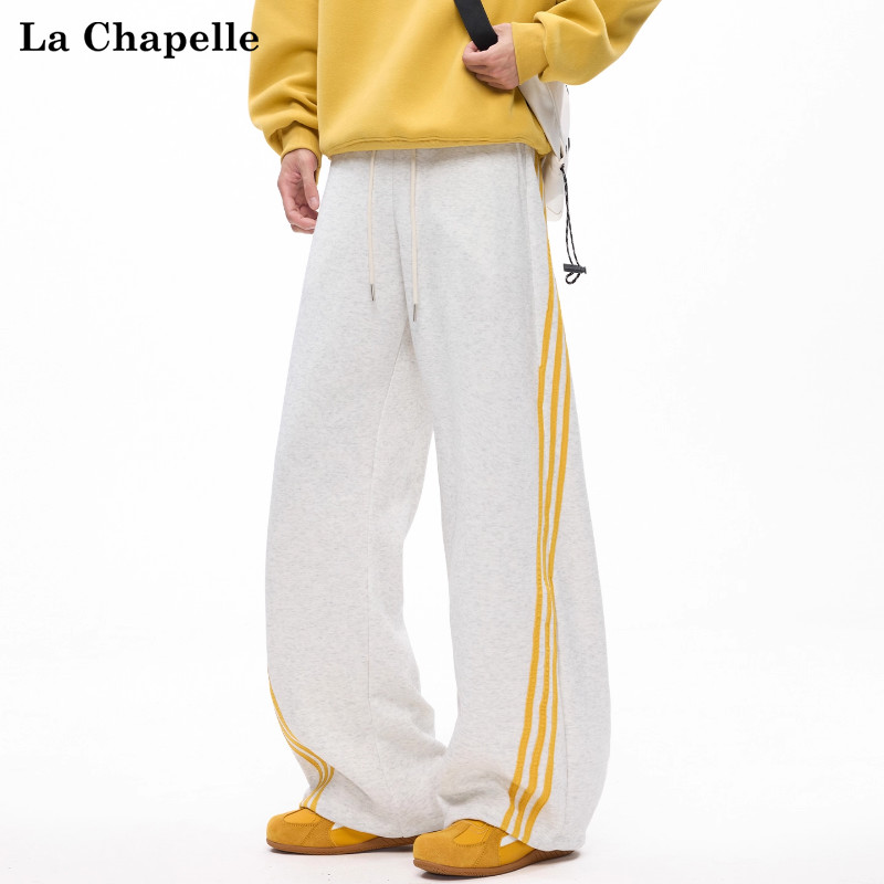 拉夏贝尔美式复古侧条纹垂感休闲裤子男士秋冬季新款宽松百搭卫裤