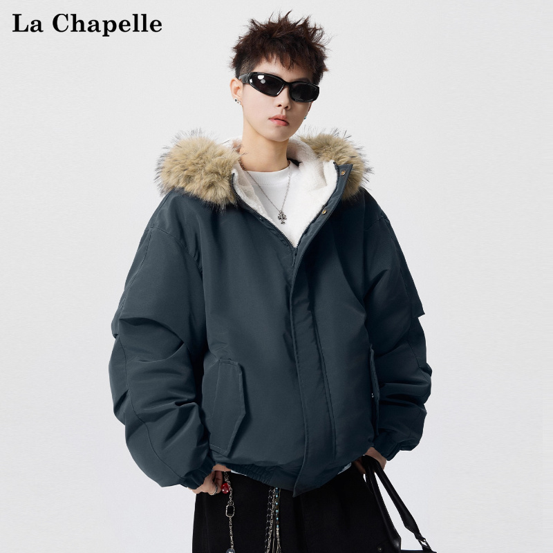 拉夏贝尔美式毛领座山雕棉服冬季2025新款男女加厚保暖派克服外套