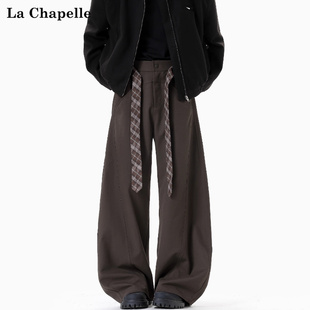 格子腰带设计美式 拉夏贝尔美拉德加绒弯刀西裤 新款 冬季 直筒潮 男士