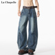 弯刀牛仔裤 男款 春秋季 拉夏贝尔美式 潮牌痞帅宽松直筒男生阔腿裤 子