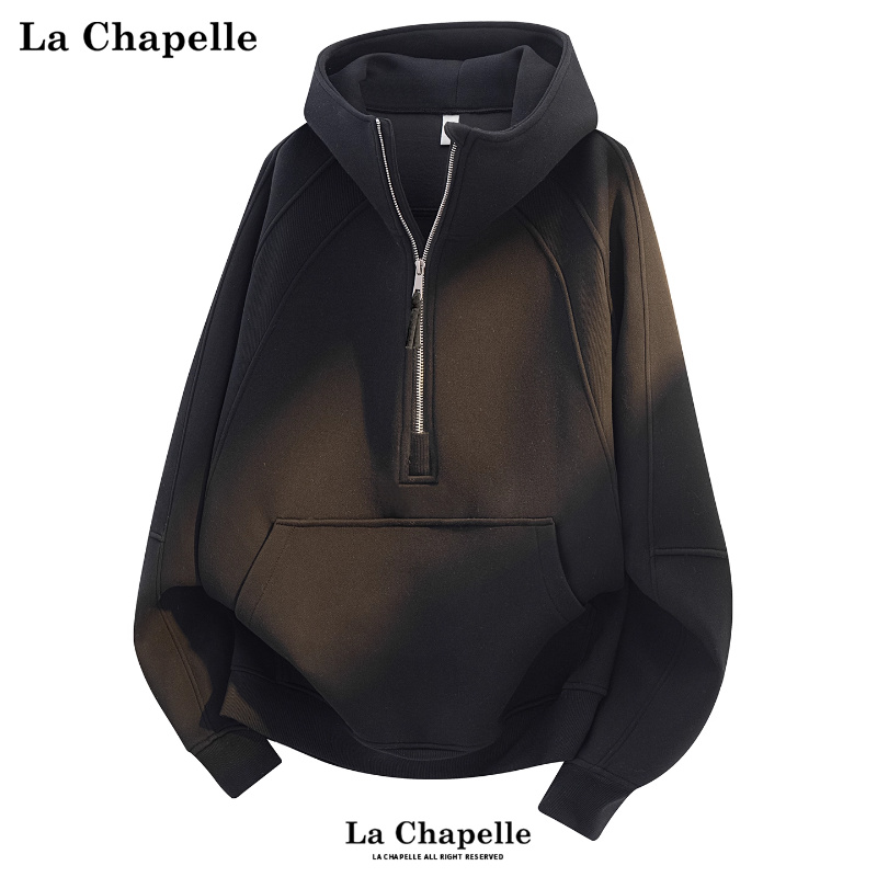 拉夏贝尔美式高街半拉链连帽卫衣秋冬季2025新款男女重磅加厚上衣