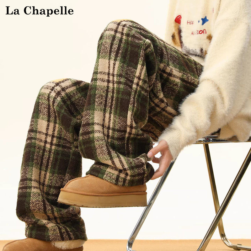 拉夏贝尔格纹阔腿加绒加厚直筒保暖棉裤男士冬季新款宽松休闲长裤,男装,卫裤,淘宝优惠券,粉丝福利购,淘宝优惠卷