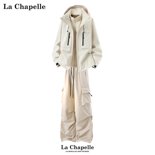 拉夏贝尔潮流宽松休闲套装男女2025秋冬季新款三合一冲锋衣一整套