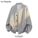 拉夏贝尔麦穗纹V领毛衣开衫秋冬男士日系休闲卫衣外套情侣装大码