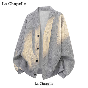 大码 日系休闲卫衣外套情侣装 秋冬男士 拉夏贝尔麦穗纹V领毛衣开衫