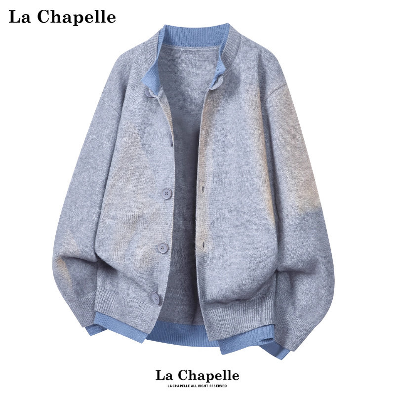 拉夏贝尔假两件拼接针织开衫冬季2025撞色毛衣外套宽松休闲男女款,男装,针织衫/毛衣,淘宝优惠券,粉丝福利购,淘宝优惠卷