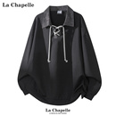 拉夏贝尔复古扎染拼接polo衫 绑带小众设计感上衣 卫衣秋冬男女新款