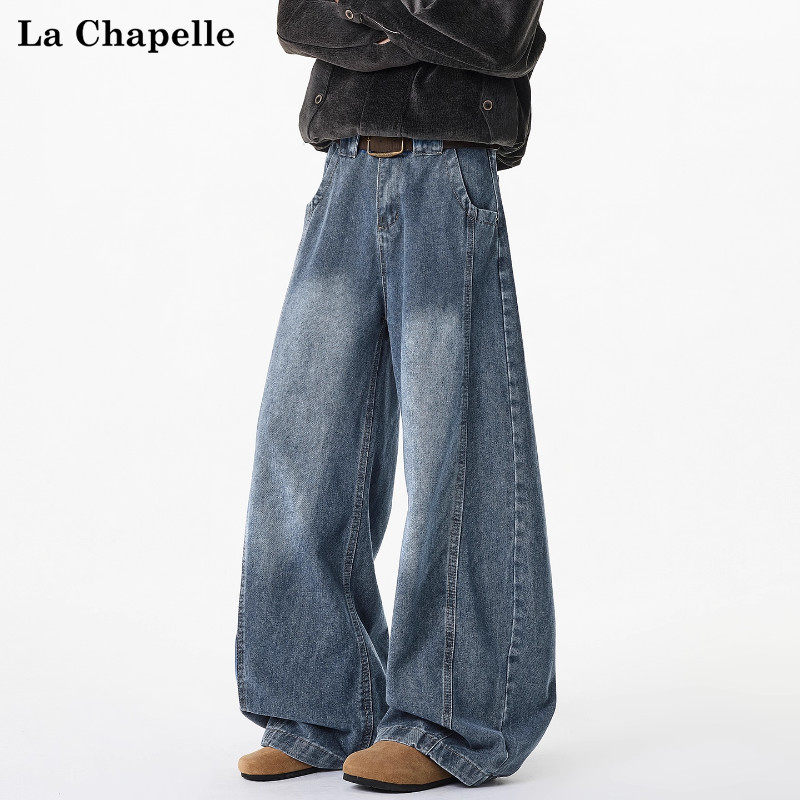 拉夏贝尔美式潮流牛仔裤男士秋冬新款休闲宽松直筒阔腿弯刀长裤子,男装,牛仔裤,淘宝优惠券,粉丝福利购,淘宝优惠卷