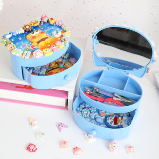 手工diy奶油胶饰品抽屉整理收纳盒 带盖子女孩涂鸦双层盒儿童玩具