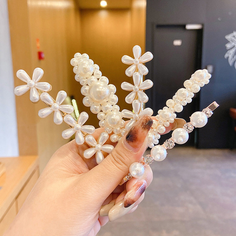 可爱珍珠发夹ins韩国水钻发卡复古刘海发夾简约爱心夹子发饰