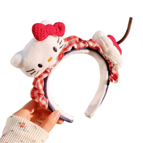 可爱毛绒KT格纹裙边发箍