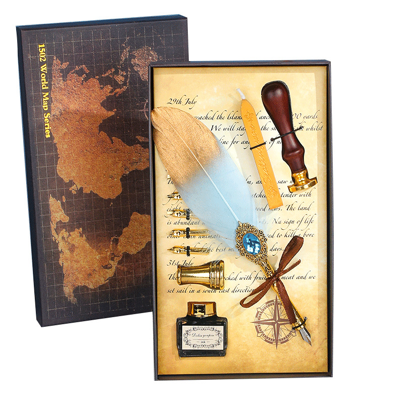 新款创意金属签字笔蘸水羽毛钢笔欧式复古钢笔套装教师节礼品笔