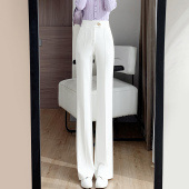 女春秋冬长裤 高腰垂感气质休闲女裤 加绒西装 白色直筒微喇裤 喇叭裤