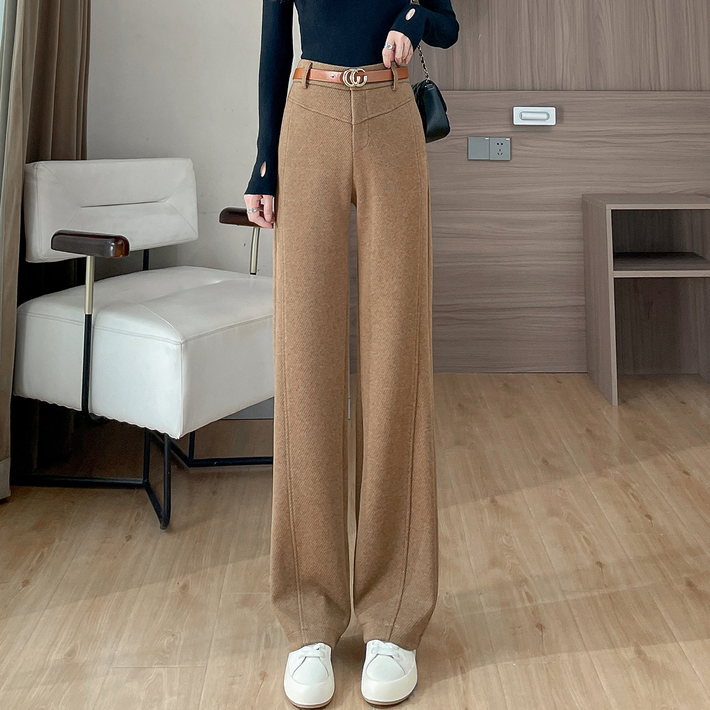 羊毛阔腿裤女秋冬2025新款加厚休闲长裤高腰垂坠感毛呢窄版直筒裤,女装/女士精品,休闲裤,淘宝优惠券,粉丝福利购,淘宝优惠卷