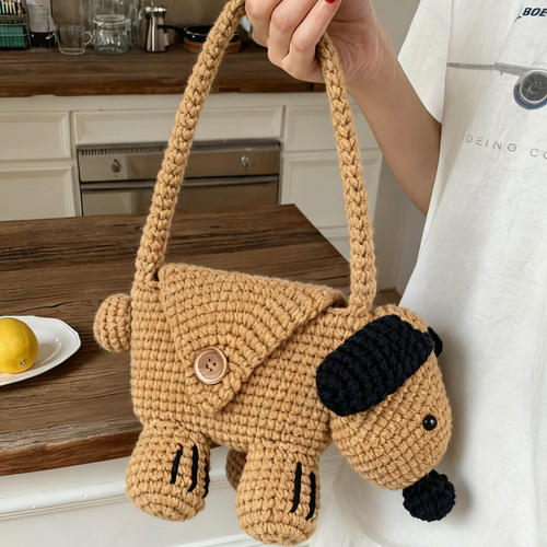 毛线钩针可爱小狗手提包diy自制材料包手工钩织零钱包送女友礼物