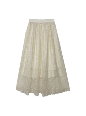 欧倪蜜OUNIMI春季法式气质度假风蕾丝提花镂空A字半身裙女8606