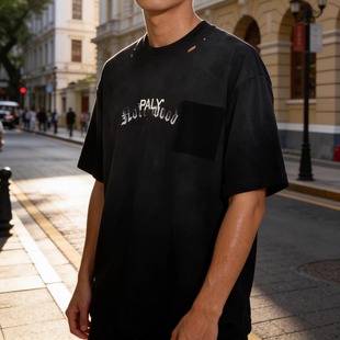 vintage水洗复古做旧宽松VTG短袖 假口袋 T恤男女 Hollywood Paly