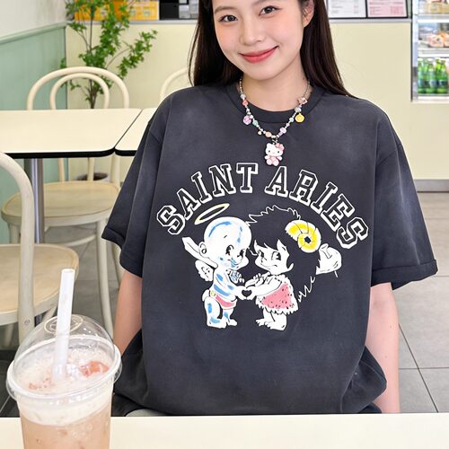 Saint Michael天使宝贝vintage水洗复古做旧宽松VTG短袖T恤男女潮