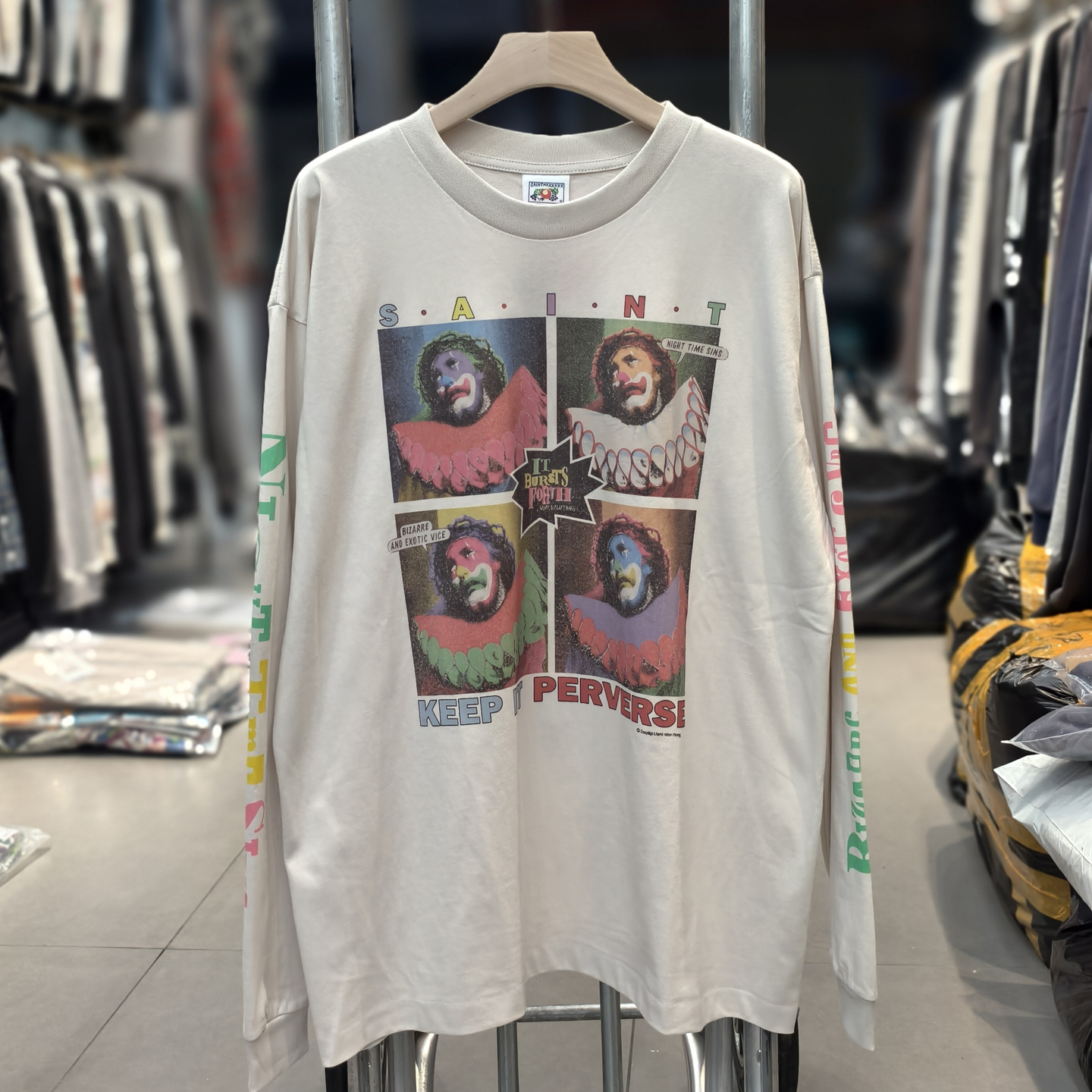 Saint Michael七彩小丑美式VTG高街水洗宽松长袖打底T恤男女潮INS
