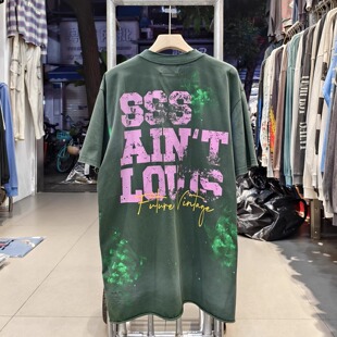 Saint Louis涂鸦破坏暗影绿vintage水洗复古做旧VTG短袖T恤男女潮