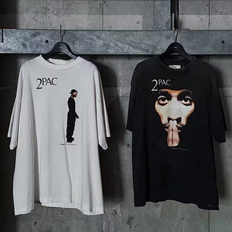 Saint Michael联名2PAC水洗复古做旧宽松VTG短袖T恤男女潮vintage