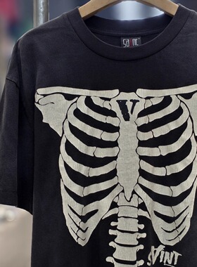 Saint Michael裂纹骨架式高街重磅vintage水洗复古VTG短袖T恤男女