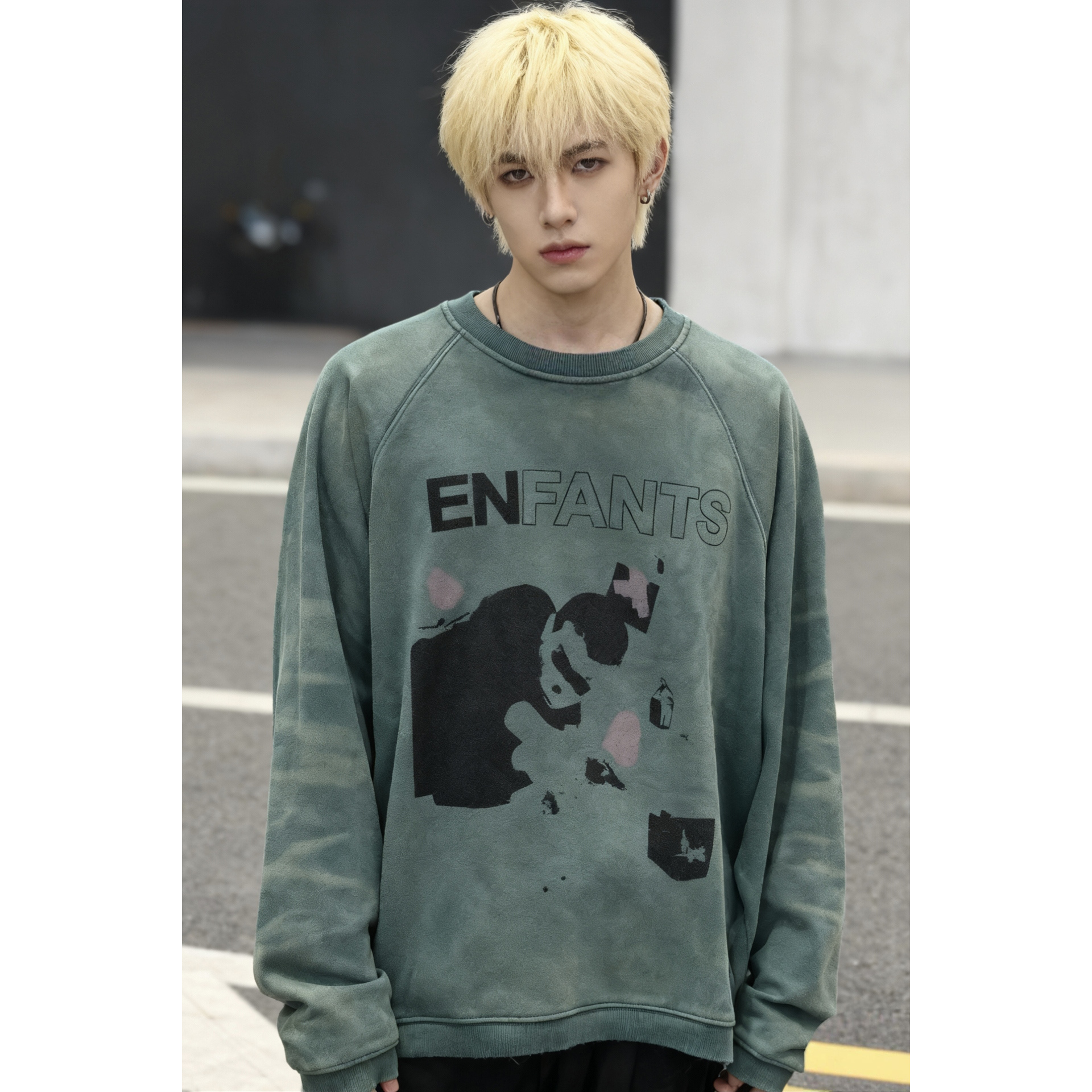 ERD忧郁富二代梦想生活VTG美式高街水洗休闲落肩长袖圆领卫衣男女